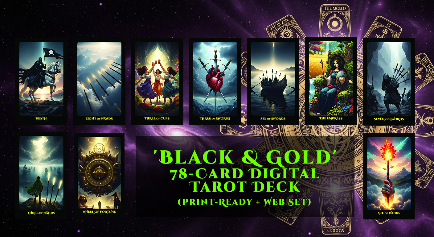 'black & gold' — 78 card digital tarot deck (print ready + web set)